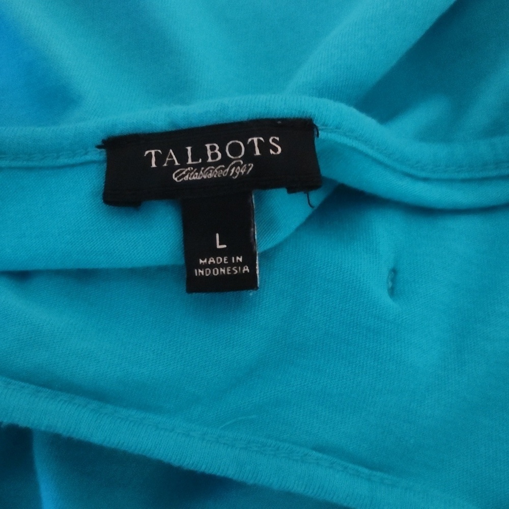 Talbots Blue Turquoise Large Shirt With Ruffle Neck - Picture 4 of 9